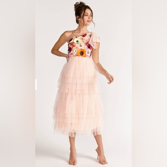 New York & Company Dresses & Skirts - Blush One Shoulder New York and Company 3D Flora Dress Summer Dress.